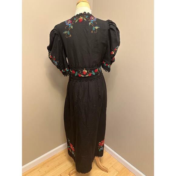 NWT FARM Rio Black Cross Stitch V Neck Dress Sz Large - Picture 5 of 8